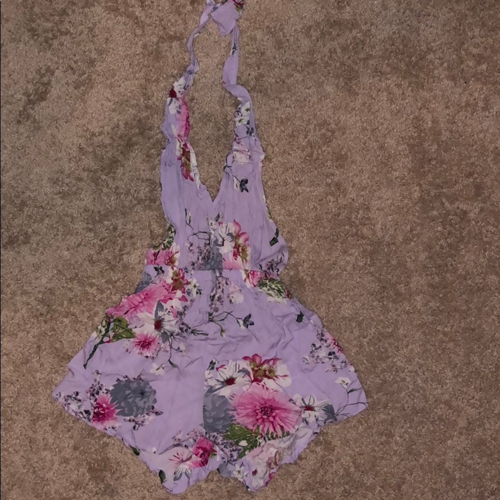 Foral backless halter romper